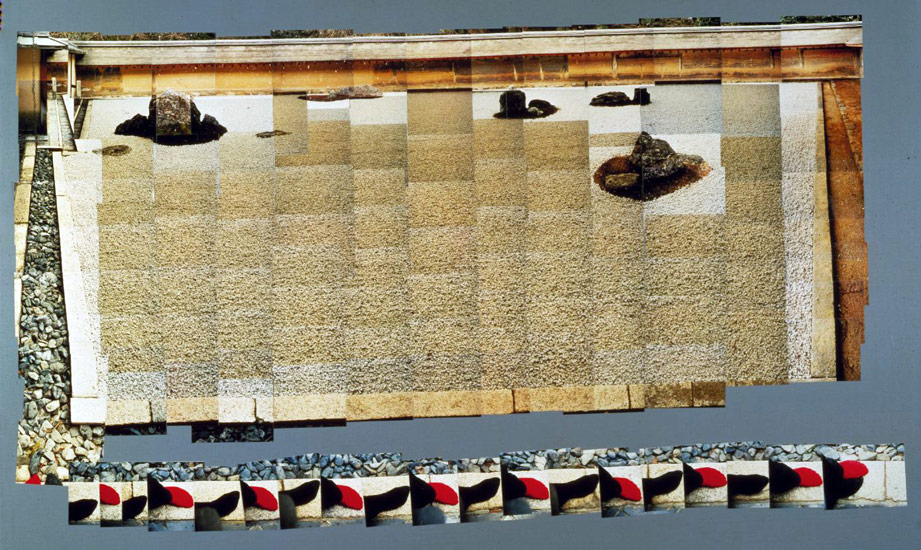 Walking in the Zen Garden at the Ryoanji Temple, Kyoto, Feb. 21st 1983<BR>
photographic collage<BR>
41 1/4 x 63 1/4 in. (104.78 x 160.66 cm)<BR>
Private collection