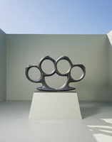 Ben Jackel / 
Grandpa's Knuckle Dusters <i>(Bronze)</i>, 2014 / 
bronze / 
42 x 70 x 8 in. (106.7 x 177.8 x 20.3 cm) / 
Pedestal: 29 x 57 x 27 in. (73.7 x 144.8 x 68.6 cm)
