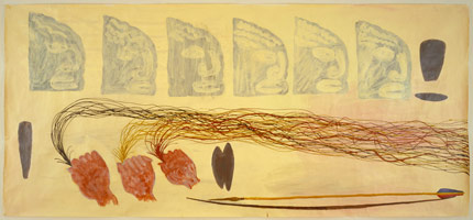 Three Scalps, 1986 / 
acrylic on paper / 
43 x 93 in (109.2 x 236.2 cm) / 
Private collection
