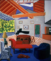 Montcalm Interior with 2 Dogs, 1989 / 
oil on canvas / 
72 x 60 in (182.88 x 152.4 cm) / 
Private collection