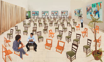 David Hockney / 
The Chairs, 2014 / 
Photographic drawing printed on paper, mounted on Dibond / 
42 1/2 x 69 1/2 in. (108 x 176.5 cm) Edition of 25