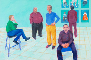 David Hockney / 
The Group III, 16-22 April, 2014 / 
 Acrylic on canvas / 
48 x 72 in. (121.9 x 182.9 cm)