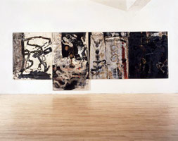 Jomon, 1991 / 
oil and acrylic on canvas / 
96 x 258 in (243.8 x 655.3 cm) overall (4 panels)