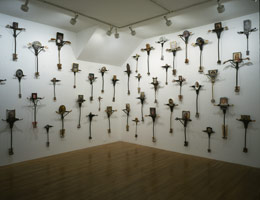 76 J.C.s Led the Big Charade(installation detail), 1993 - 94 / 
mixed media: 76 wall-mounted pieces / 
dimensions variable