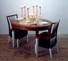 Edward & Nancy Reddin Kienholz / 
Useful Art No. 3 (table & chairs), 1992 / 
mixed media tableau / 
48 x 60 x 39 ½ in. (121.9 x 152.4 x 100.3 cm)