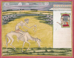 The Emaciated Hero Brings a Garland of Flowers to his Beloved (Rajasthan
      Painting), 18th century / 
      opaque watercolor on paper / 
      6 3/4 x 8 1/4 in. (17.1 x 21 cm)