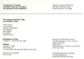 First Newport Biennial 1984: Los Angeles Today / announcement, 1984