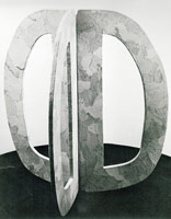 George Herms / 
3-D (Newsprint version), 1977 / 
sculpture / 
31 x 30 x 30 in (78.7  x 76.2 x 76.2 cm)
