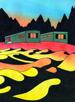 Ken Price / 
Drifting Sands Trailer Park, 2005 / 
      ink and acrylic on paper / 
      10 3/4 x 8 1/2 in. (27.3 x 21.6 cm)  / 
      frame: 17 1/2 x 15 in. (44.5 x 38.1 cm)