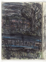 Leon Kossoff / 
Train by Night no. 3, 1990 / 
charcoal and pastel on paper / 
23 3/8 x 16 1/2 in. (59.5 x 41.9 cm) / 
 / 
Catalogue plate number 43