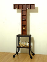 Another Congress of Matter With interchangeable relationships in which to place them. Including 7 ...., 1994 - 95<BR>
painted wood, metal,  & glass construction with various atmospheres<BR>
81 1/2 x 34 x 15 in (207 x 86.4 x 38.1 cm)
