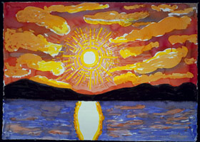 David Hockney / 
Midnight Sun, Norway, 2003 / 
watercolor and gouache on paper / 
Paper: 29 3/4 x 41 3/4 in. (75.6 x 106 cm)