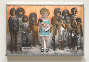 Shirley &  Friends,
        2003 / 
        mixed media assemblage / 
        24 3/4 x 37 x 4 in. (62.9 x 94 x 10.2 cm)