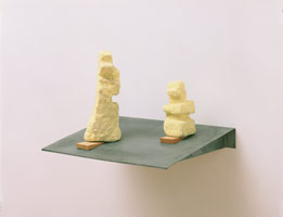 Pets from Hell, 1989 / 
sulphur on paraffin wax figures, zinc shelf / 
10 x 18 x 13 in (25.4 x 45.7 x 33 cm)