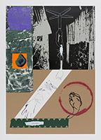 R.B. Kitaj / 
Glue-Words, 1967 / 
color screenprint, photoscreenprint, coating on Centurion beige paper / 
30 5/8 x 22 3/8 in. (77.8 x 56.8 cm) / 
Edition of 70, 5 APs