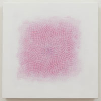 Shirazeh Houshiary<BR>
Untitled, 2008<BR>
red and blue pencil on white aquacryl on canvas<BR>
15.75 x 15.75 in. (40 x 40 cm)
