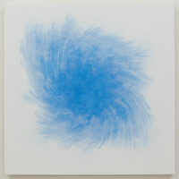 Shirazeh Houshiary<BR>
Signum, 2008<BR>
blue pencil on white aquacryl on canvas<BR>
39.37 x 39.37 in. (100 x 100 cm)