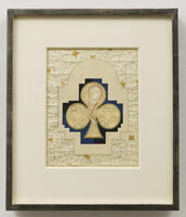 Tom Wudl / 
Diamond Light Jewel Ornament, 2013 / 
pencil, gouache, gold powder, gum arabic, and silver leaf on vellum / 
paper: 11 7/8 x 10 1/8 in. (30.2 x 25.7 cm) / 
image: 9 1/16 x 7 3/16 in. (23 x 18.3 cm) / 
framed: 15 1/2 x 13 1/4 in. (39.4 x 33.7 cm)