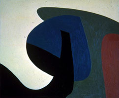 Frederick Hammersley / 
In Between, 1964 / 
      oil on cardboard panel / 
      14 x 17 in. (35.6 x 43.2 cm) / 
      Private collection
