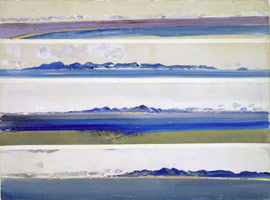 Fred Williams / 
Wilson's Promontary, across Waratah Bay I, 1971 / 
gouache on paper / 
23 1/4 x 31 3/8 in (59 x 79.5 cm)

