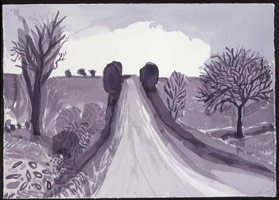 David Hockney / 
Wolds Way, 2003 / 
watercolor on paper / 
29 1/2 x 41 1/2 in (74.9 x 105.4 cm) / 
Framed: 32 3/4 x 44 1/2 in (83.2 x 113 cm) / 
Private collection