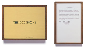 Edward Kienholz / 
The God Box #1, 1963 / 
plaque: 9 1/4 x 11 3/4 in (23.5 x 29.8 cm) / 
framed concept: 13 3/8 x 9 1/4 in (33.7 x 23.5 cm) 