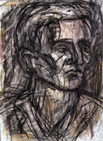 Leon Kossoff / 
Head of John Lessore, 1996 / 
charcoal and pastel on paper / 
Paper: 30 1/4 x 22 1/4 in (76.8 x 56.5 cm) / 
Framed: 33 x 25 in (83.8 x 63.5 cm)