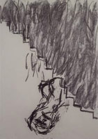 Georg Baselitz / Untitled (14.VII), 1985 / 
      charcoal on paper / 
      Paper: 23 3/4 x 33 1/2 in. (60.3 x 85.1 cm) / 
      Framed: 40 3/4 x 31 in. (103.5 x 78.7 cm) / 
      Private collection