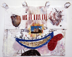 Saint Francis, 2001 / 
mixed media collage on paper / 
26 1/2 x 33 1/2 in (67.3 x 85.1 cm) / 
31 3/8 x 36 7/8 in (79.7 x 93.7 cm)(fr)