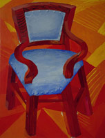 David Hockney / 
The Red Chair, 1985 / 
oil on canvas / 
48 x 36 in. (121.92 x 91.44 cm)