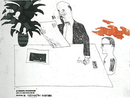 A Rakes Progress:<BR>
Receiving the Inheritance, 1961 - 63<BR>
Etching, aquatint<BR>
11 3/4 x 15 3/4 in (29.8 x 40 cm)<BR>
Private collection