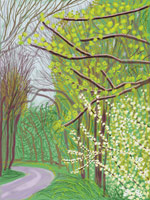 David Hockney / 
The Arrival of Spring in Woldgate, East Yorkshire in 2011 (twenty eleven) /  - 14 April / 
iPad drawing printed on paper / 
57 x 44 in. (145 x 112 cm) framed  / 
Edition of 25 / 
Private collections