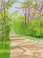 David Hockney / 
The Arrival of Spring in Woldgate, East Yorkshire in 2011 (twenty eleven) / - 25 April / 
iPad drawing printed on paper / 
57 x 44 in. (145 x 112 cm) framed  / 
Edition of 25 / 
Private collections