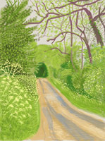 David Hockney / 
The Arrival of Spring in Woldgate, East Yorkshire in 2011 (twenty eleven) / - 16 May / 
iPad drawing printed on paper / 
57 x 44 in. (145 x 112 cm) framed  / 
Edition of 25 / 
Private collections