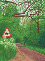 David Hockney / 
The Arrival of Spring in Woldgate, East Yorkshire in 2011 (twenty eleven) / - 30 May / 
iPad drawing printed on four sheets of paper, mounted on four sheets of Dibond / 
96 x 72 in. (244 x 183 cm) framed / 
Edition of 10 / 
Private collections