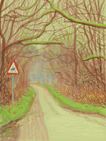 David Hockney / 
The Arrival of Spring in Woldgate, East Yorkshire in 2011 (twenty eleven) / - 14 March / 
iPad drawing printed on paper / 
57 x 44 in. (145 x 112 cm) framed  / 
Edition of 25 / 
Private collections 