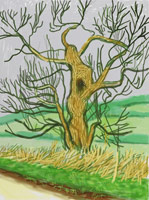 David Hockney / 
The Arrival of Spring in Woldgate, East Yorkshire in 2011 (twenty eleven) /  - 22 March / 
iPad drawing printed on paper / 
57 x 44 in. (145 x 112 cm) framed  / 
Edition of 25 / 
Private collections 