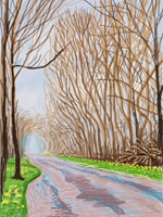 David Hockney / 
The Arrival of Spring in Woldgate, East Yorkshire in 2011 (twenty eleven)  / - 1 April / 
iPad drawing printed on paper / 
57 x 44 in. (145 x 112 cm) framed  / 
Edition of 25 / 
Private collections 