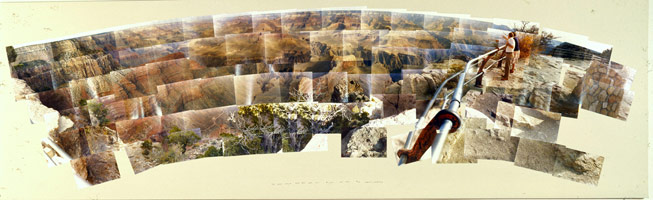The Grand Canyon, South Rim, With Rail, Arizona, October 1982 / 
photographic collage / 
42 x 136 in (106.68 x 345.44 cm) / 
Private collection
