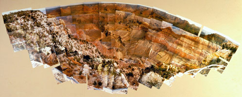 The Grand Canyon Looking North, Arizona, September 1982 / 
photographic collage / 
45 x 99 1/2 in (114.3 x 252.73 cm) / 
Private collection