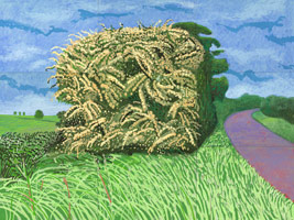 David Hockney / The Big Hawthorne, 2008 / 
Oil on 9 canvases / 
108 1/2 x 144 in (275.5 x 366 cm) / 
Courtesy of the Artist 