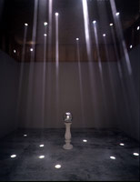 V.R.O.T. (an environment), 1996 / 
plywood, celophane, light & smoke / 
installed size variable