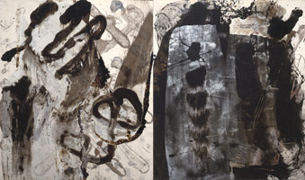 Dushay, 1990 / 
oil and acrylic on canvas / 
78 x 132 in (198.1 x 335.3 cm) (diptych)