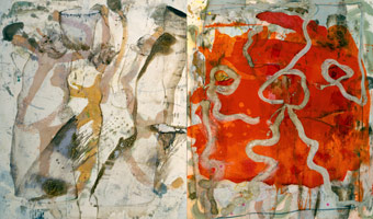 Illuminator #1, 1992 / 
oil, acrylic and shellac on canvas / 
78 x 66 in  (198.1 x 167.6 cm) each / 
78 x 132 in (198.1 x 335.3 cm) overall (diptych) / 
Private collection