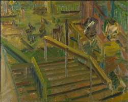 Frank Auerbach / 
Euston Steps, 1981 / 
oil on board / 
Board: 40 x 50 in (101.6 x 127 cm) / 
Framed: 44 x 54 in (111.8 x 137.2 cm) / 
Private collection