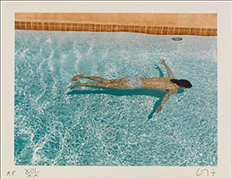 David Hockney / 
John St. Claire Swimming, April 1972 from Twenty, Photographic Pictures by David Hockney, 1976 / 
7 x 9 3/8 in (18 × 23.8 cm) / 
Ed. 52/80 / 
© DAVID HOCKNEY PHOTO: RICHARD SCHMIDT