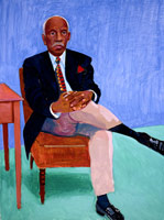 David Hockney / 
Dr Leon Banks, 2005 / 
oil on canvas / 
Unframed: 48 x 36 in (121.9 x 91.4 cm) / 
Framed: 49 x 37 in (124.5 x 94 cm) / 
Private collection