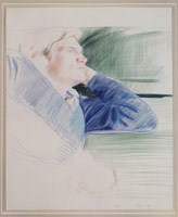 David Hockney / 
Joe McDonald, 1975 / 
colored pencil on paper / 
17 x 13 3/4 in (43.2 x 34.9 cm) / 
framed: 24 x 21 in (61 x 53.3 cm)