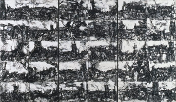 Landscape No. 87, 1989 / 
black ink, pencil, charcoal, shellac and gouache on paper, laid on board / 
118 x 198 in (299.7 x 502.9 cm)
