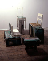 Edward & Nancy Reddin Kienholz / 
Useful Art No. 4: Suitcase Family, 1992 / 
mixed media assemblage / 
48 x 82 x 18 in (121.9 x 208.28 x 45.72 cm)